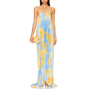 Elegant Strapless Blue and Yellow Dress